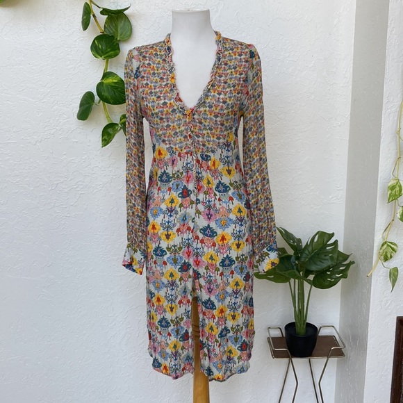 Retro Floral Indian Style Tunic Top Long Sleeve Boho Hippie Festival Cover Up - Picture 2 of 7